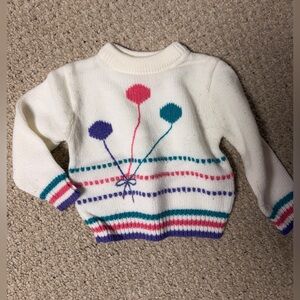 Kids' Vintage Balloon Knit Sweater - White with Multicolor Design